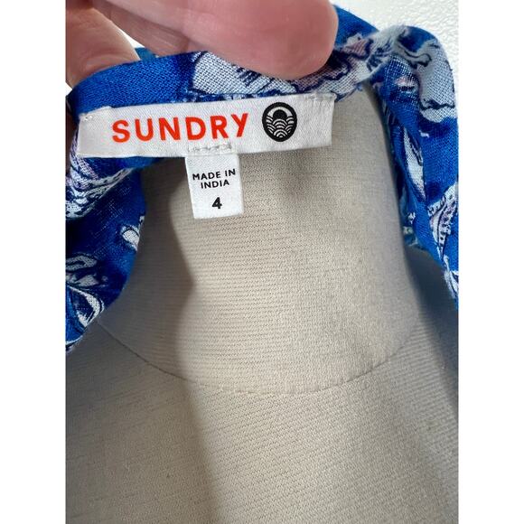 SUNDRY US Size XL /14 Blouson Sleeve Midi Cotton Dress New With Tags - Picture 9 of 15